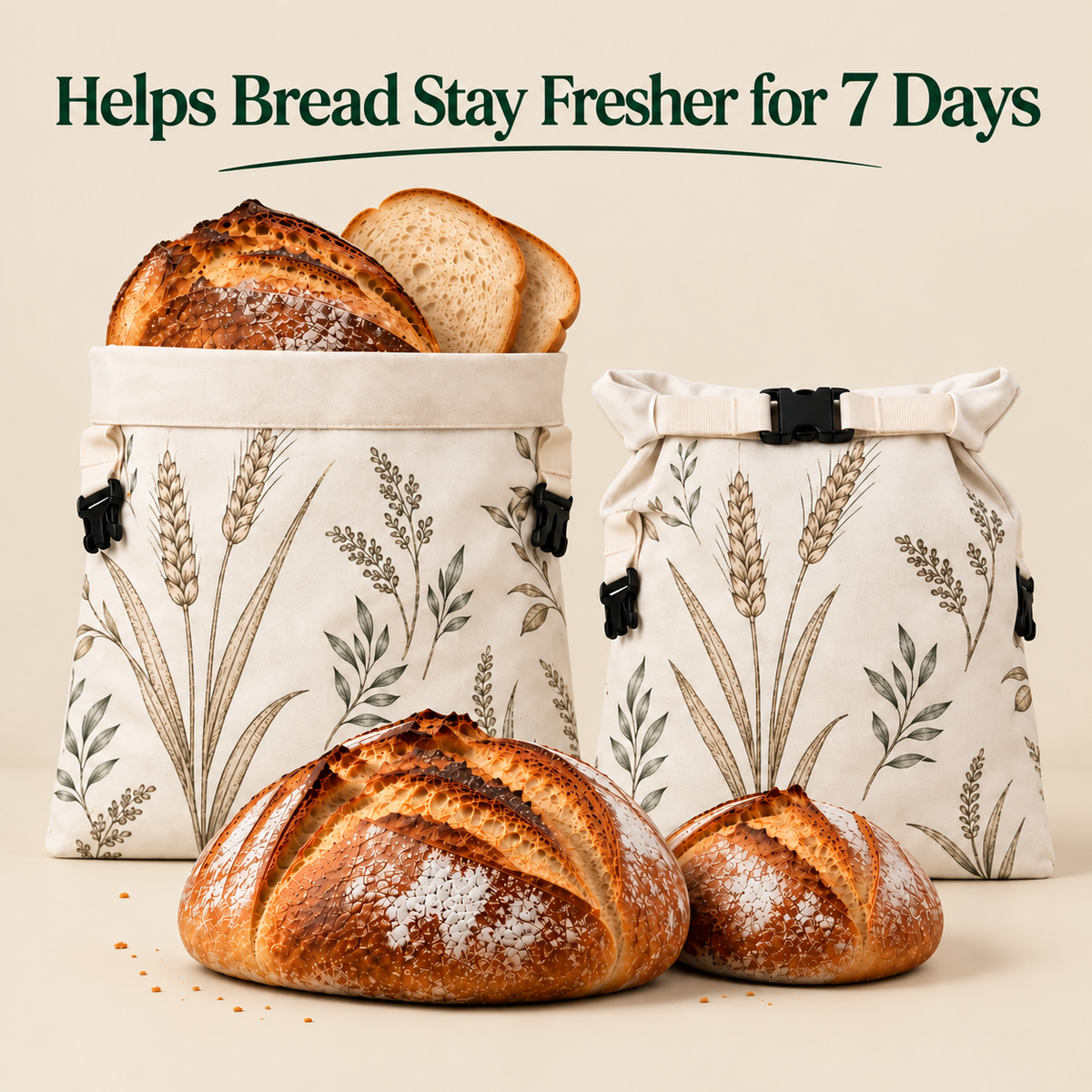 Cotton Beeswax Bread Bag with Detachable Buckle