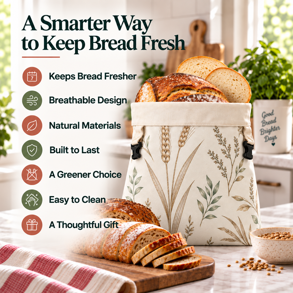 Cotton Beeswax Bread Bag with Detachable Buckle