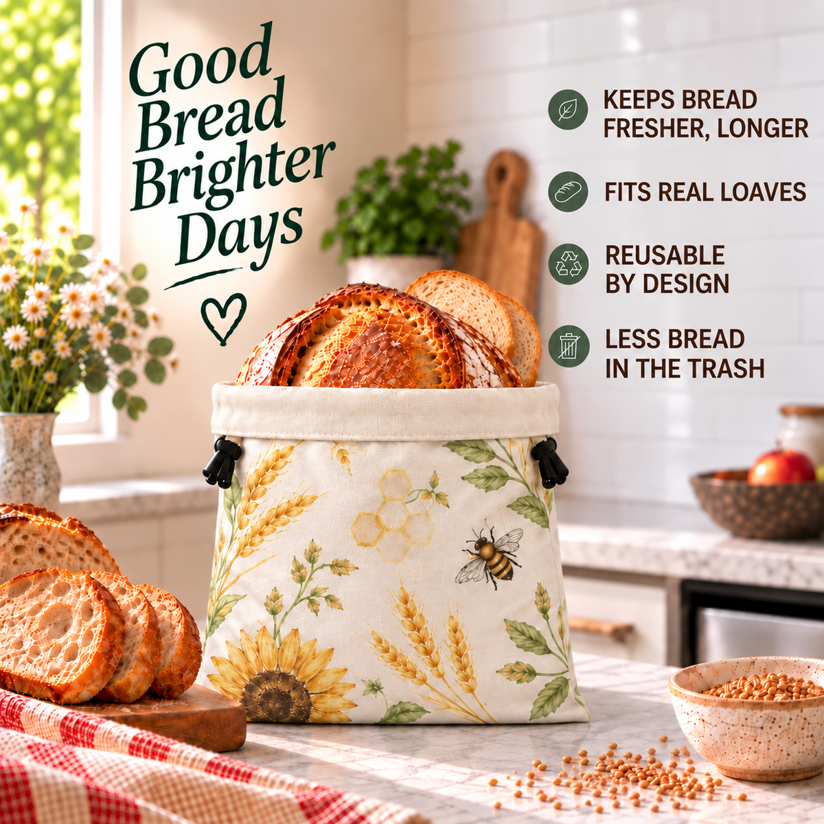 Cotton Beeswax Bread Bag with Detachable Buckle
