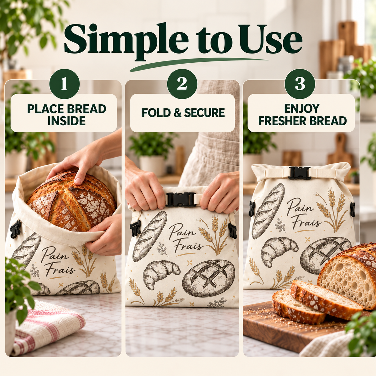 Cotton Beeswax Bread Bag with Detachable Buckle