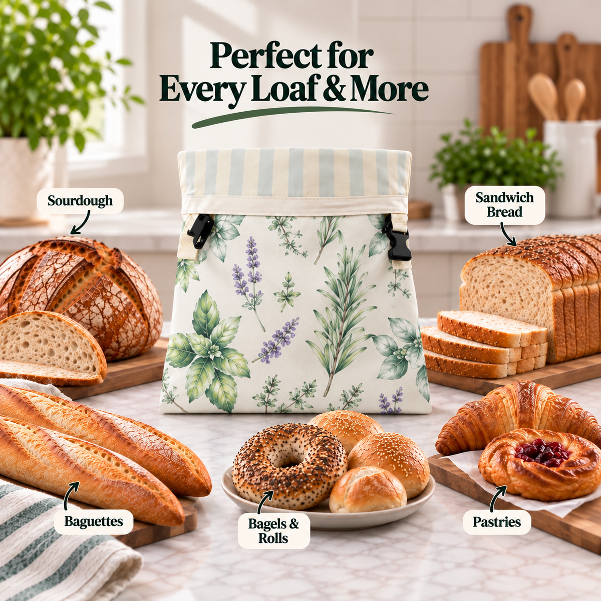 Cotton Beeswax Bread Bag with Detachable Buckle